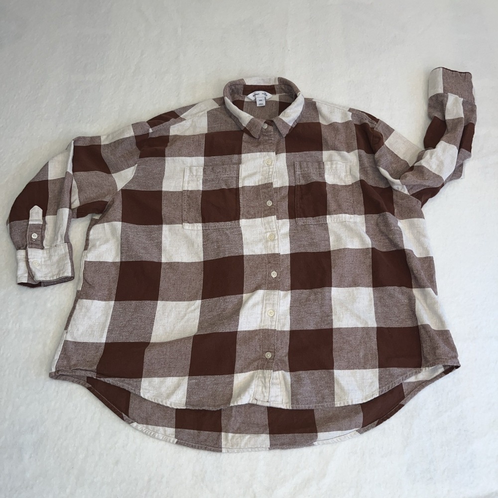 Old Navy Shirt Women's Flannel 2XL Brown Boyfriend Shirt